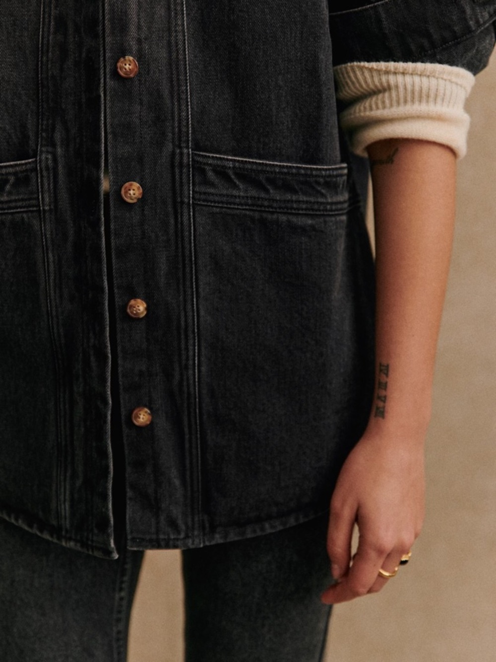 Sezane Will Jacket In Washed Black Jean View 3